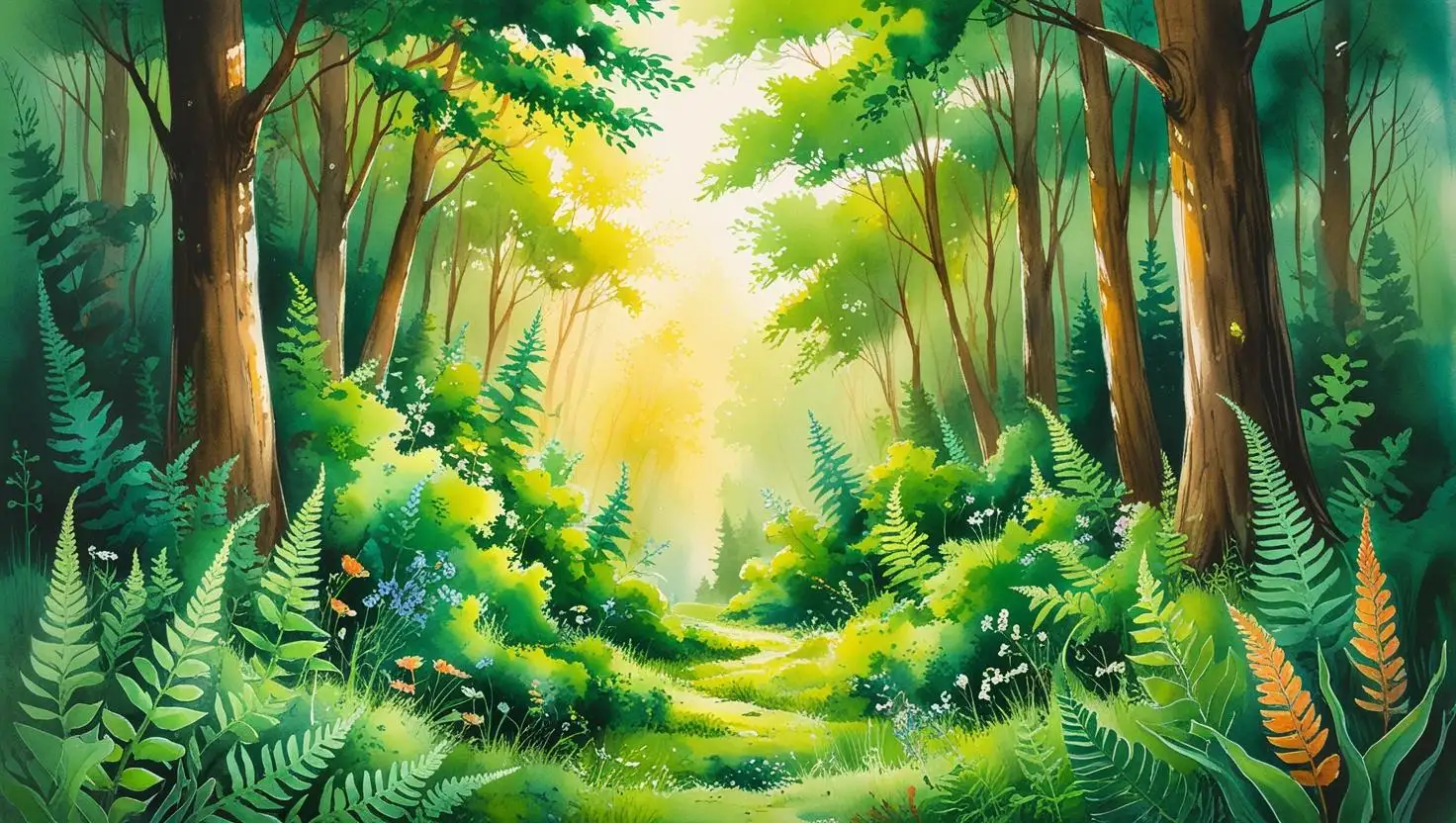 Forêt luxuriante représentant un microbiote intestinal sain et équilibré, riche en diversité et en vie